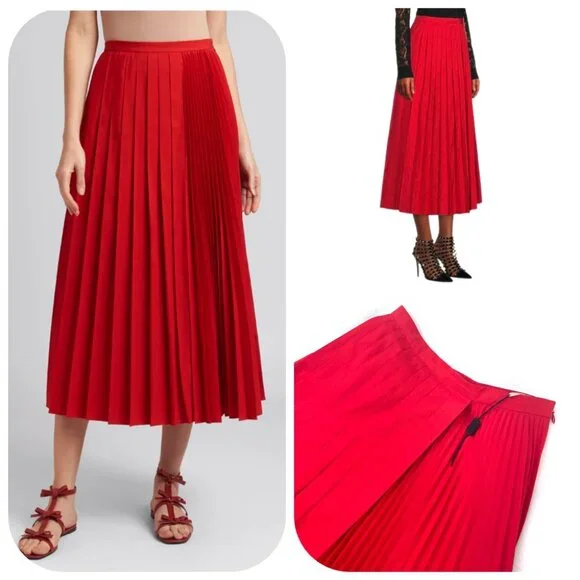 Auc NWOT $2500 Valentino Pleated Midi Skirt in True Red - Picture 3 of 16
